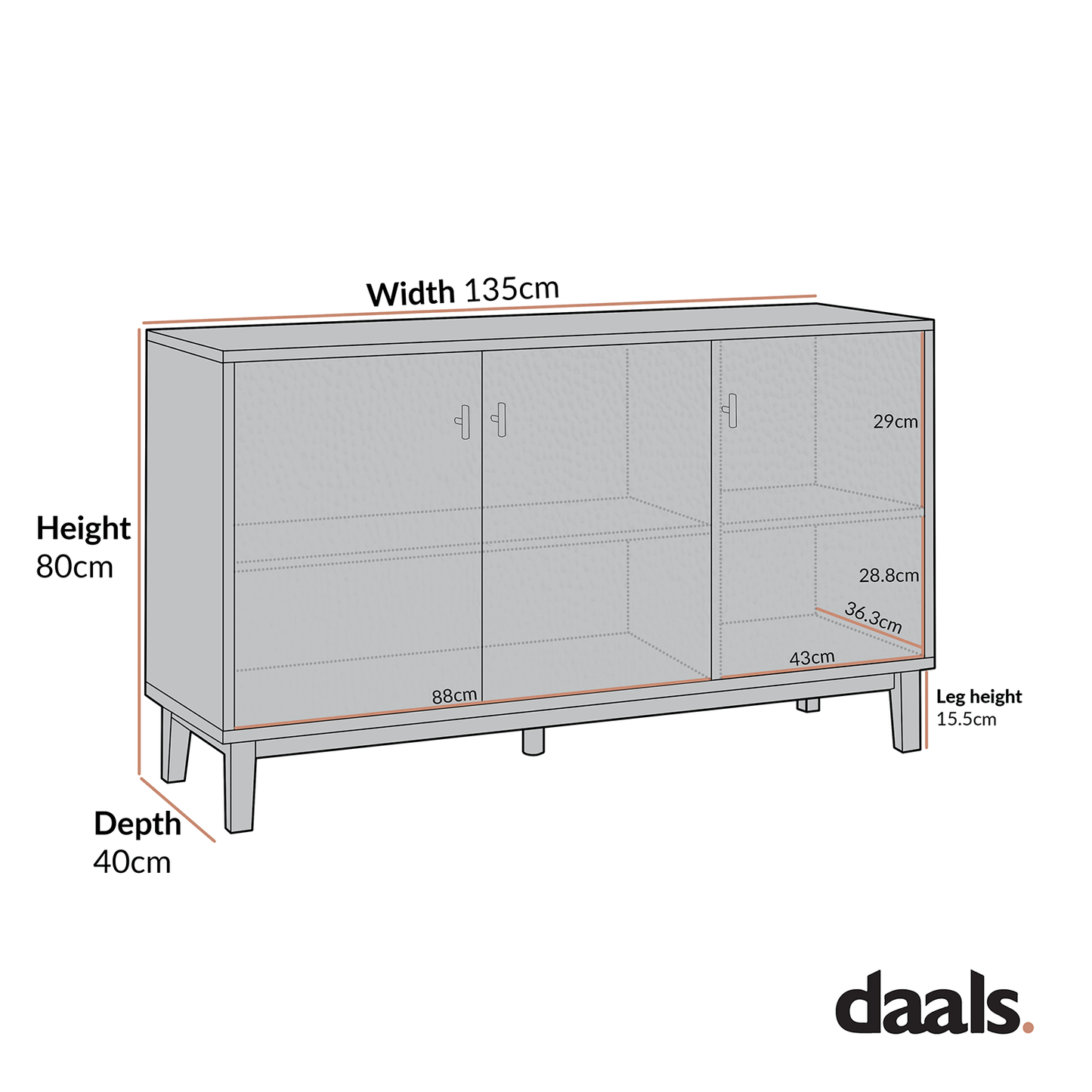 Bianca Chip Carved 3 Door Sideboard, Sand Beige & Ivory