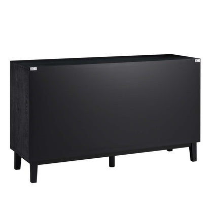 Bianca Chip Carved 3 Door Sideboard, Antique Bronze & Black