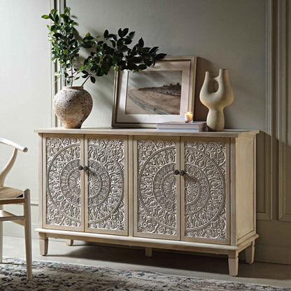 Chantilly Whitewashed Carved Large Sideboard