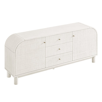 Maude Wide 3-Drawer Sideboard, Washed White Ash with Raffia