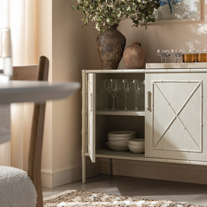 Elstowe Faux Bamboo Small Sideboard, Shaded White