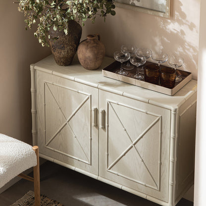 Elstowe Faux Bamboo Small Sideboard, Shaded White