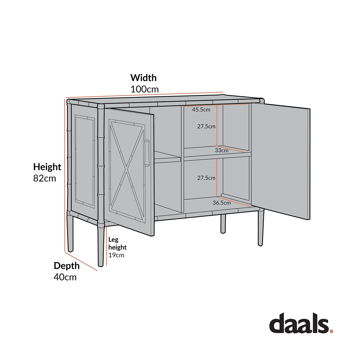 Elstowe Faux Bamboo Small Sideboard, Warm Grey