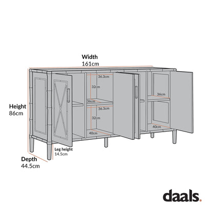 Elstowe Faux Bamboo Large Sideboard, Sage Green