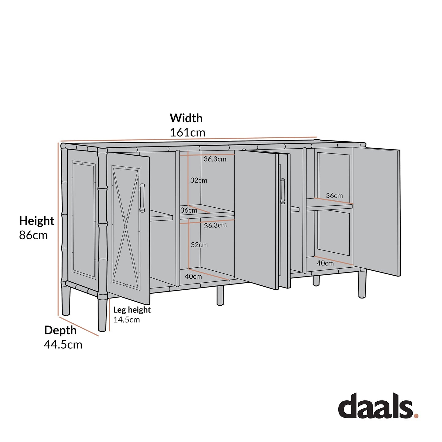 Elstowe Faux Bamboo Large Sideboard, Shaded White
