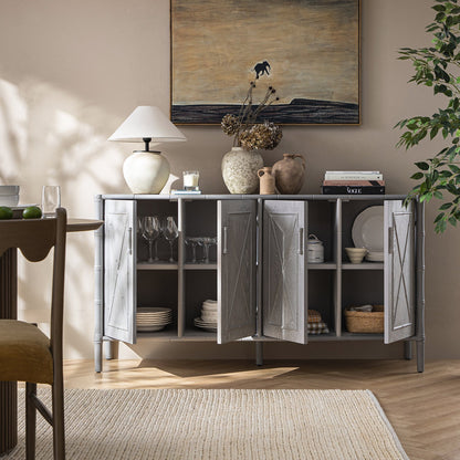 Elstowe Faux Bamboo Large Sideboard, Warm Grey