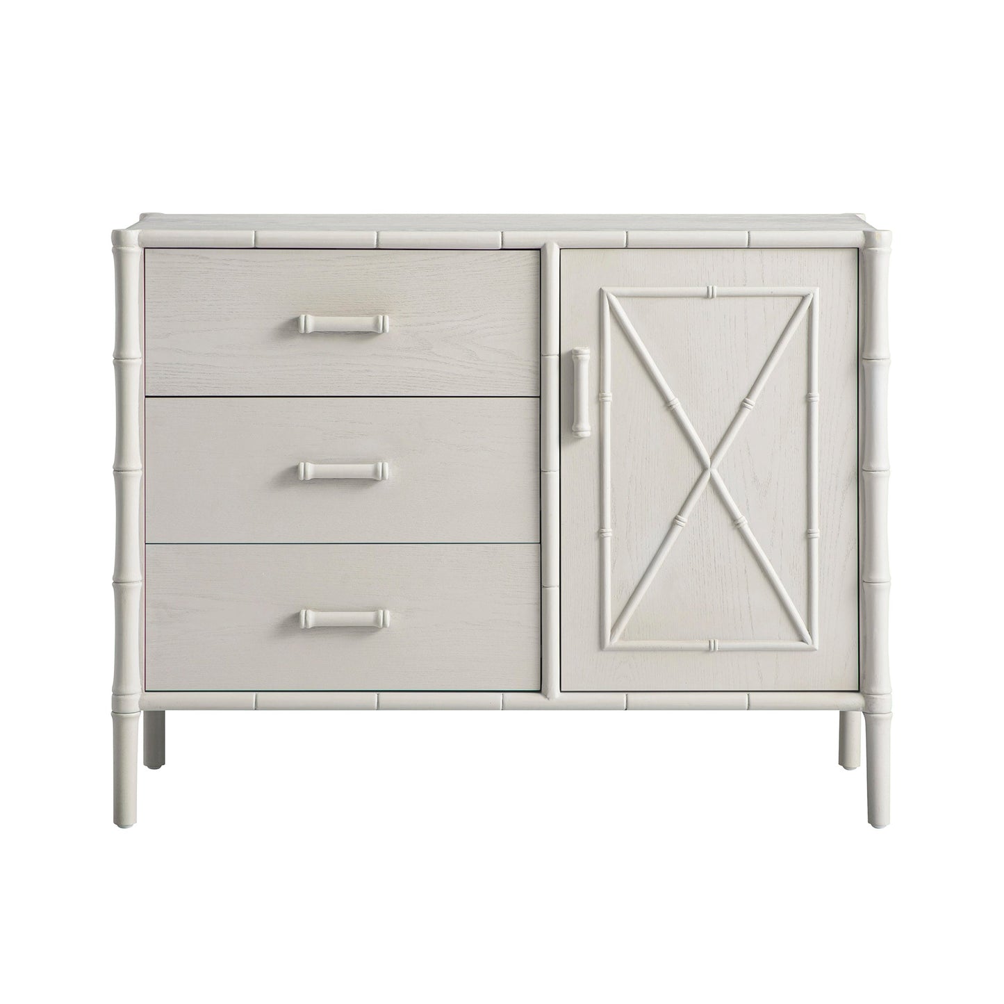 Elstowe Faux Bamboo 1-Door 3-Drawer Sideboard, Shaded White