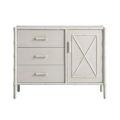 Elstowe Faux Bamboo 1-Door 3-Drawer Sideboard, Shaded White