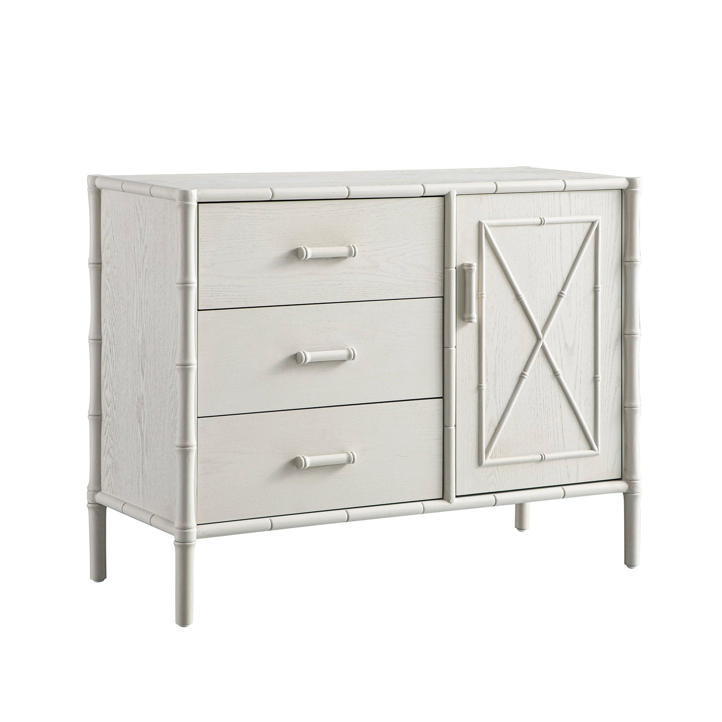 Elstowe Faux Bamboo 1-Door 3-Drawer Sideboard, Shaded White