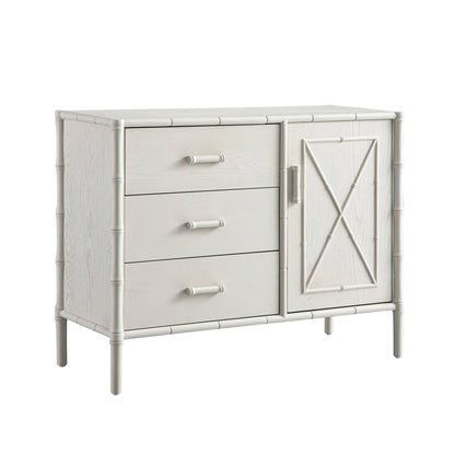 Elstowe Faux Bamboo 1-Door 3-Drawer Sideboard, Shaded White