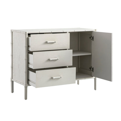 Elstowe Faux Bamboo 1-Door 3-Drawer Sideboard, Shaded White