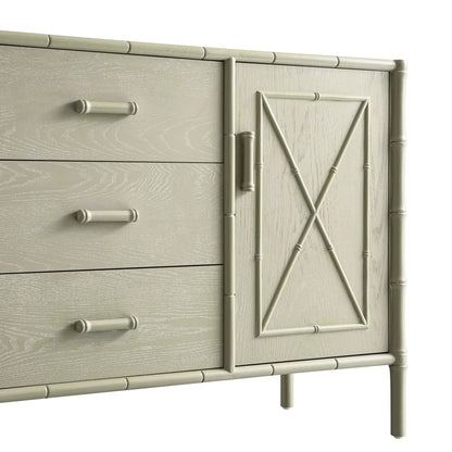 Elstowe Faux Bamboo 1-Door 3-Drawer Sideboard, Sage Green