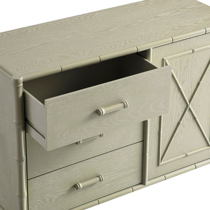 Elstowe Faux Bamboo 1-Door 3-Drawer Sideboard, Sage Green