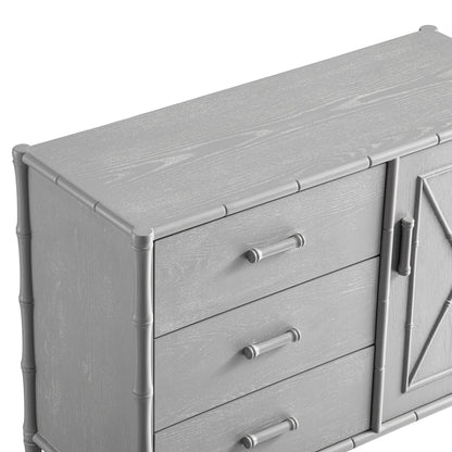 Elstowe Faux Bamboo 1-Door 3-Drawer Sideboard, Warm Grey