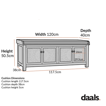 Chantilly Mid Grey Carved Storage Bench