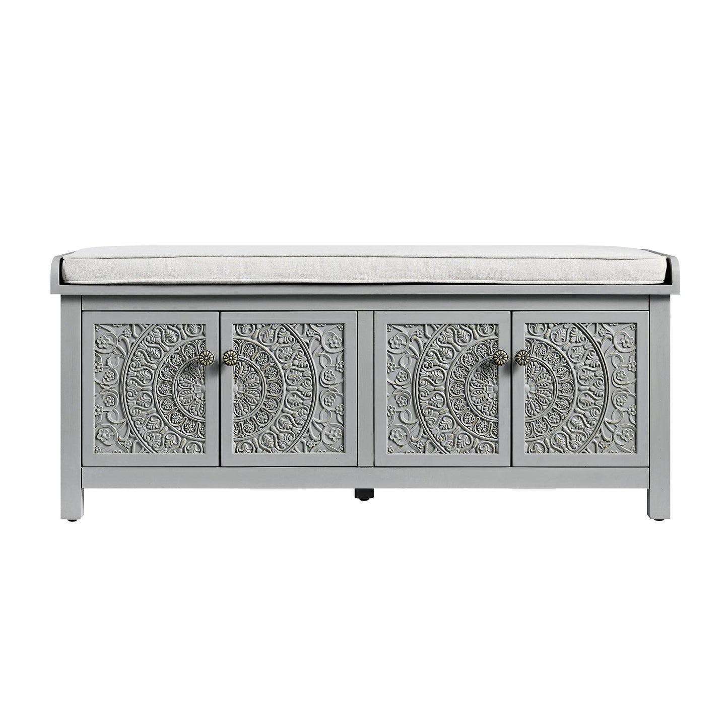 Chantilly Mid Grey Carved Storage Bench