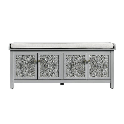 Chantilly Mid Grey Carved Storage Bench