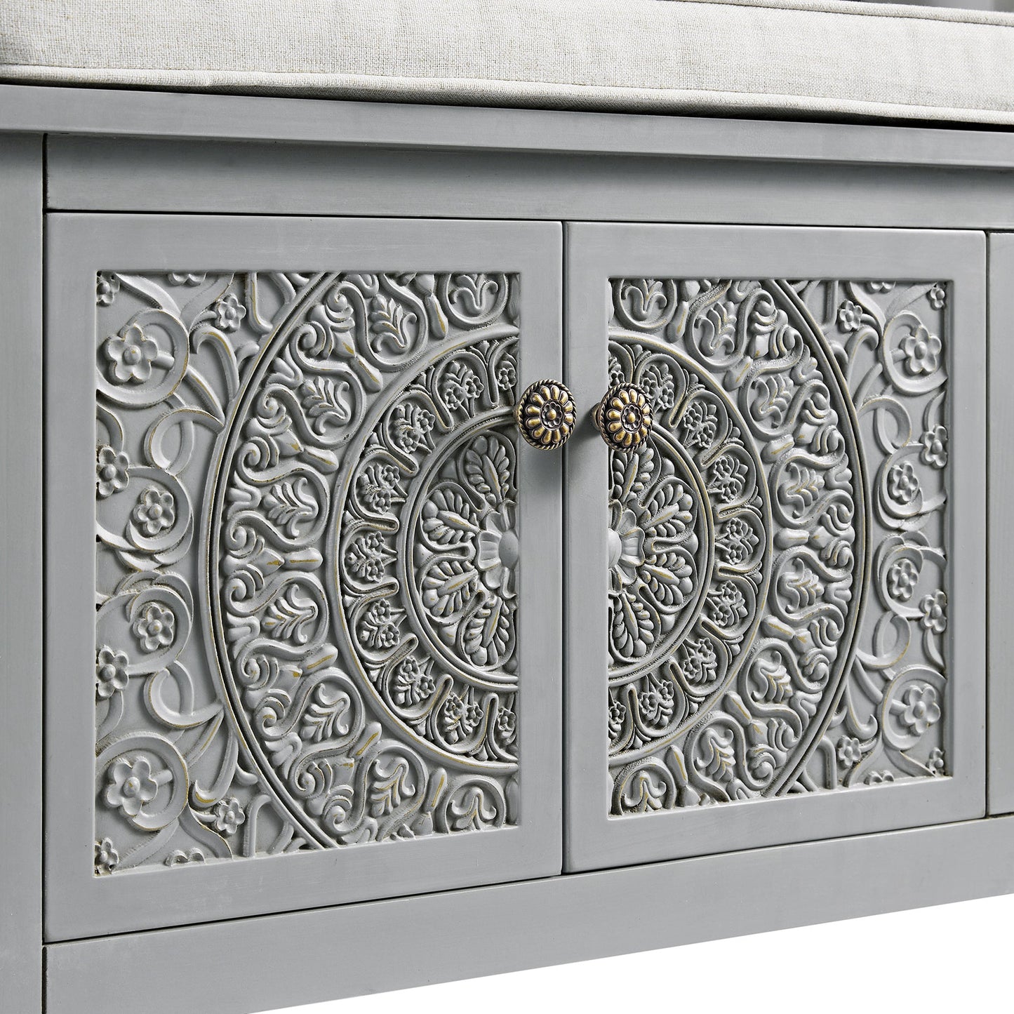 Chantilly Mid Grey Carved Storage Bench