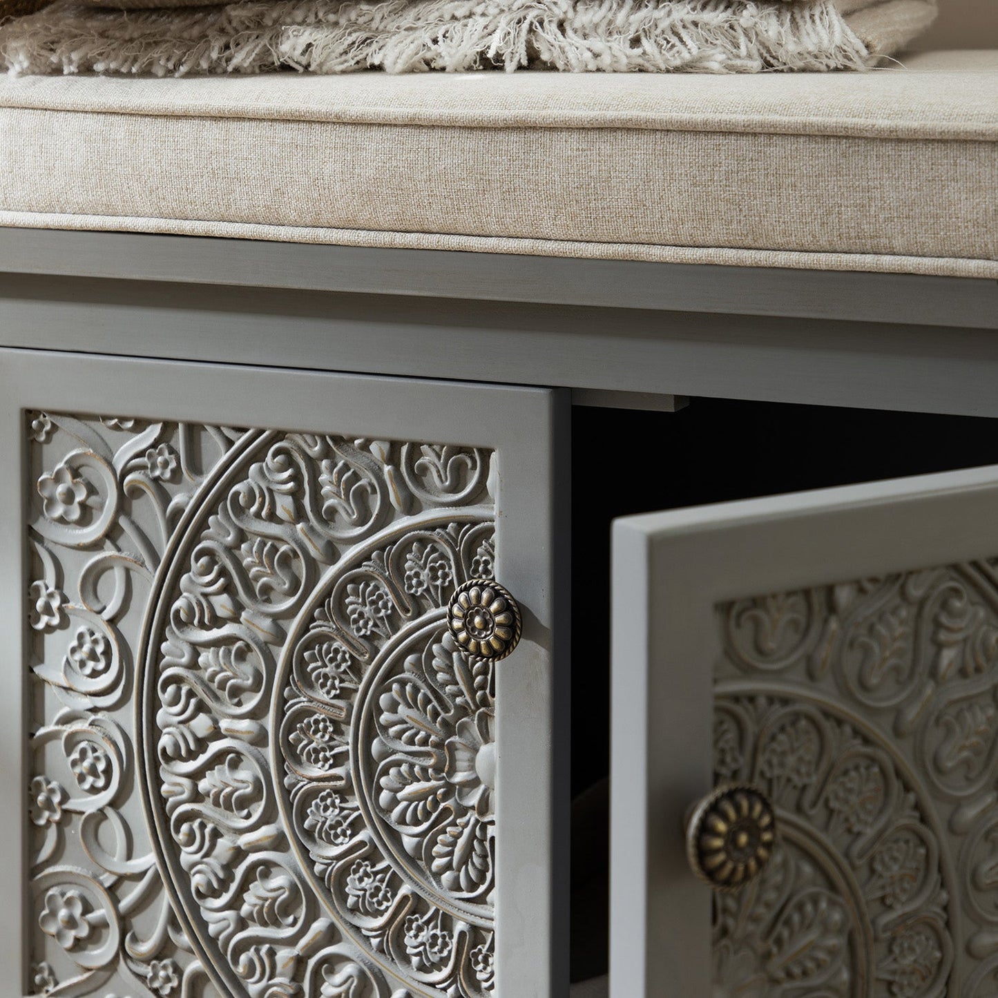 Chantilly Mid Grey Carved Storage Bench