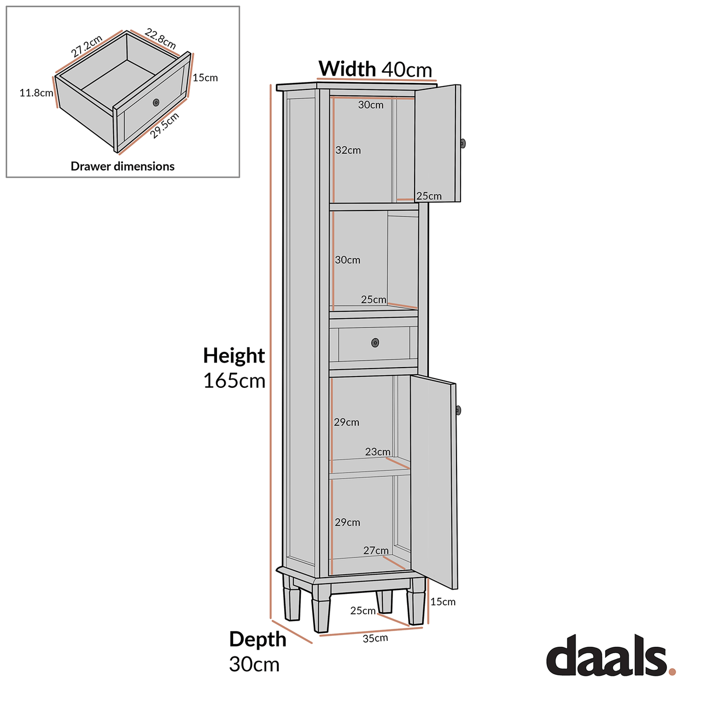 Chantilly Mid Grey Carved Bathroom Tallboy Cabinet