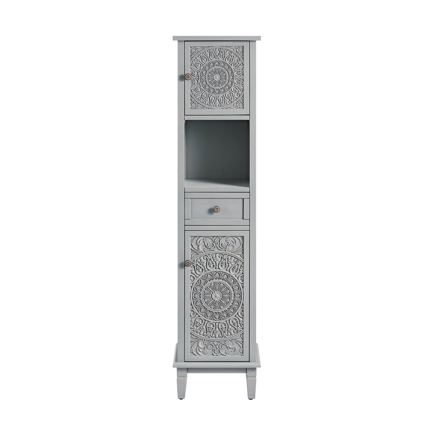 Chantilly Mid Grey Carved Bathroom Tallboy Cabinet
