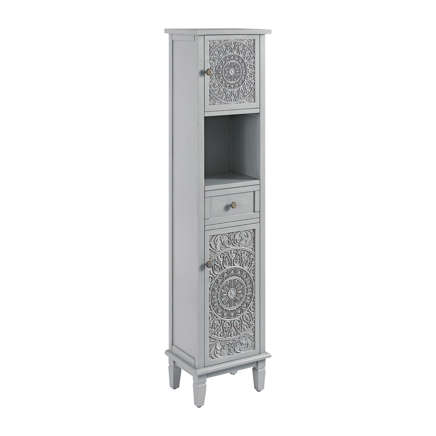 Chantilly Mid Grey Carved Bathroom Tallboy Cabinet