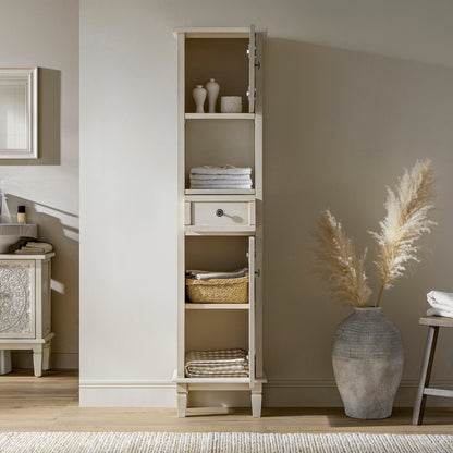 Chantilly Whitewashed Carved Bathroom Tallboy Cabinet