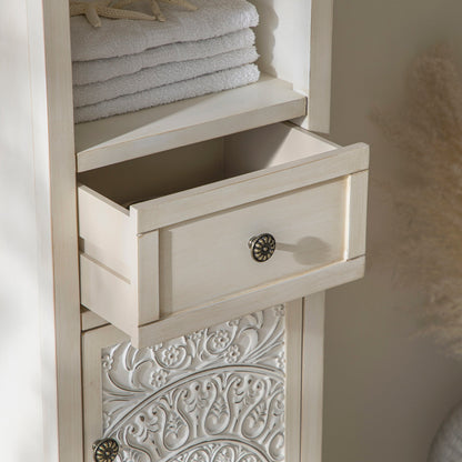 Chantilly Whitewashed Carved Bathroom Tallboy Cabinet