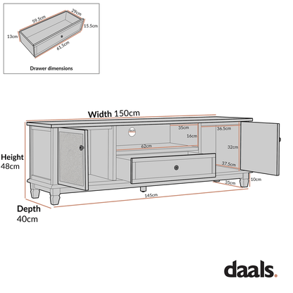 Chantilly Mid Grey 150cm Wide TV Unit