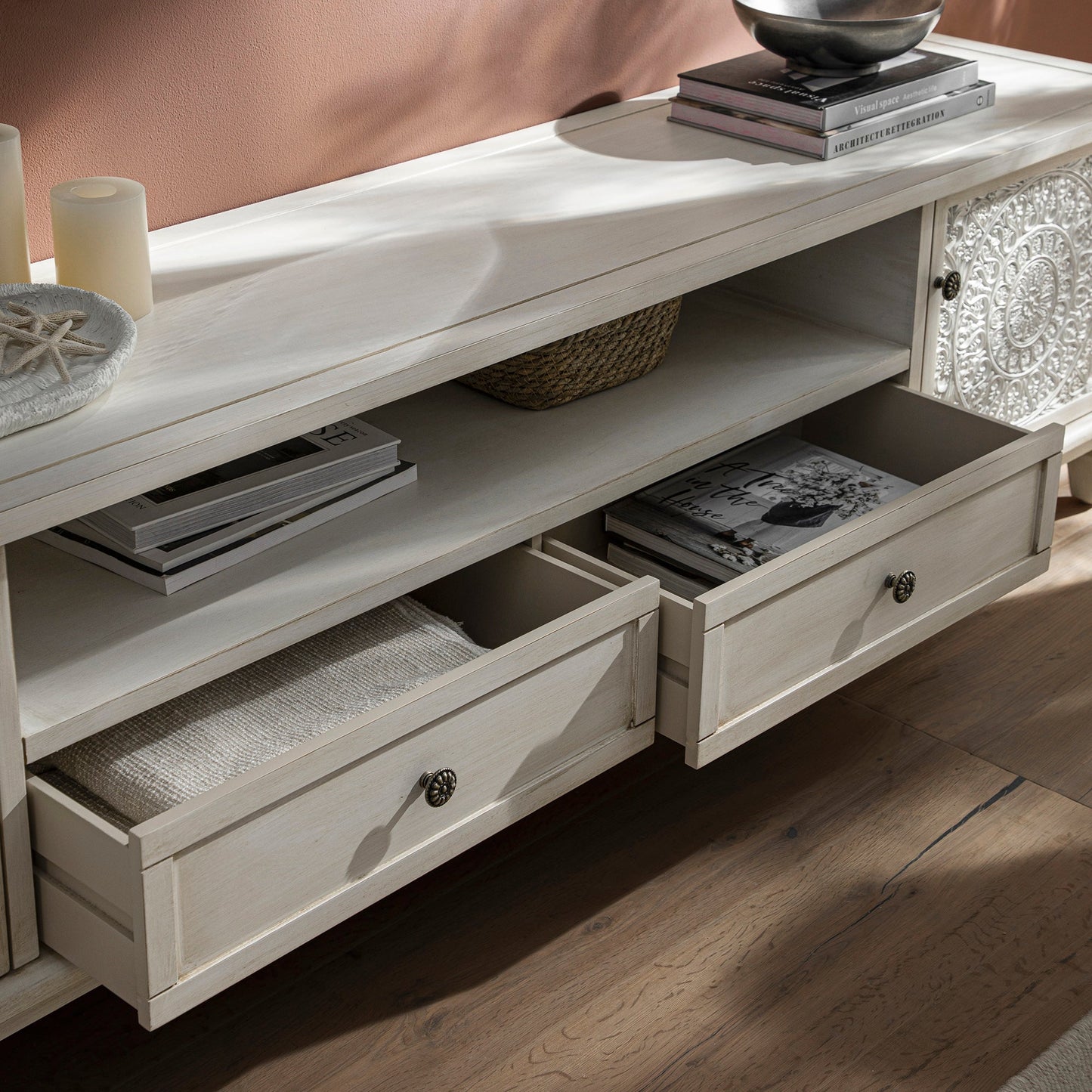 Chantilly Whitewashed 200cm Wide TV Unit