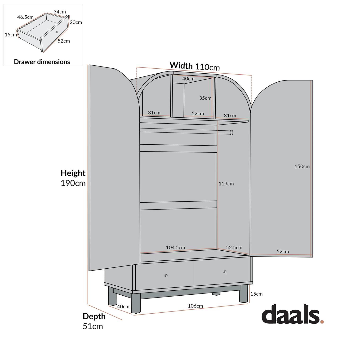 Maude Double Wardrobe, Washed White Ash with Raffia