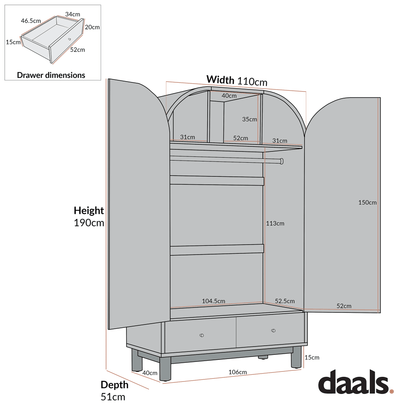 Maude Double Wardrobe, Washed White Ash with Raffia