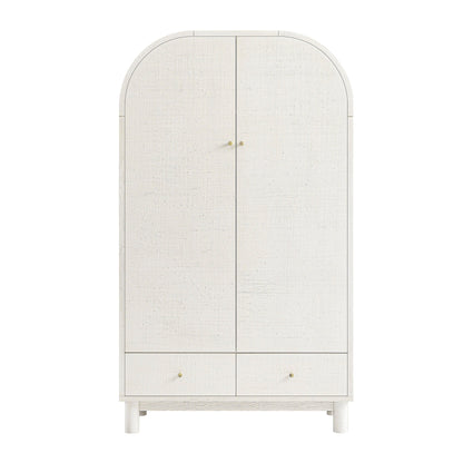 Maude Double Wardrobe, Washed White Ash with Raffia