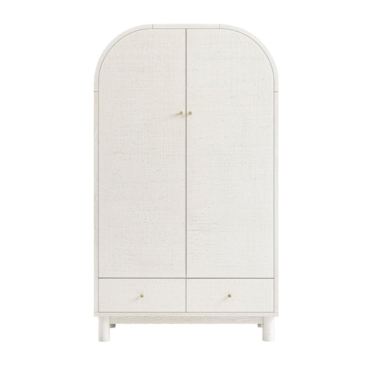 Maude Double Wardrobe, Washed White Ash with Raffia