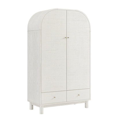 Maude Double Wardrobe, Washed White Ash with Raffia