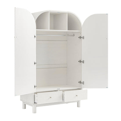 Maude Double Wardrobe, Washed White Ash with Raffia