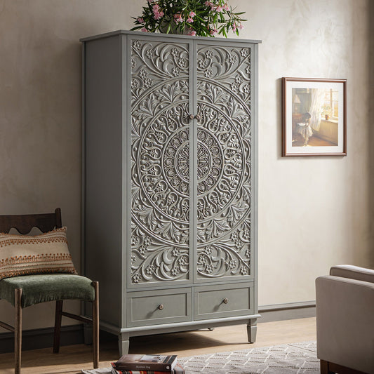 Chantilly Mid Grey Carved Double Wardrobe