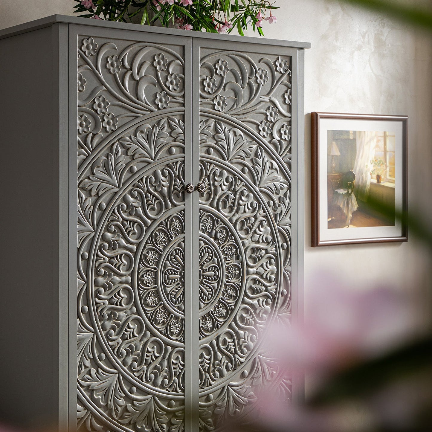 Chantilly Mid Grey Carved Double Wardrobe