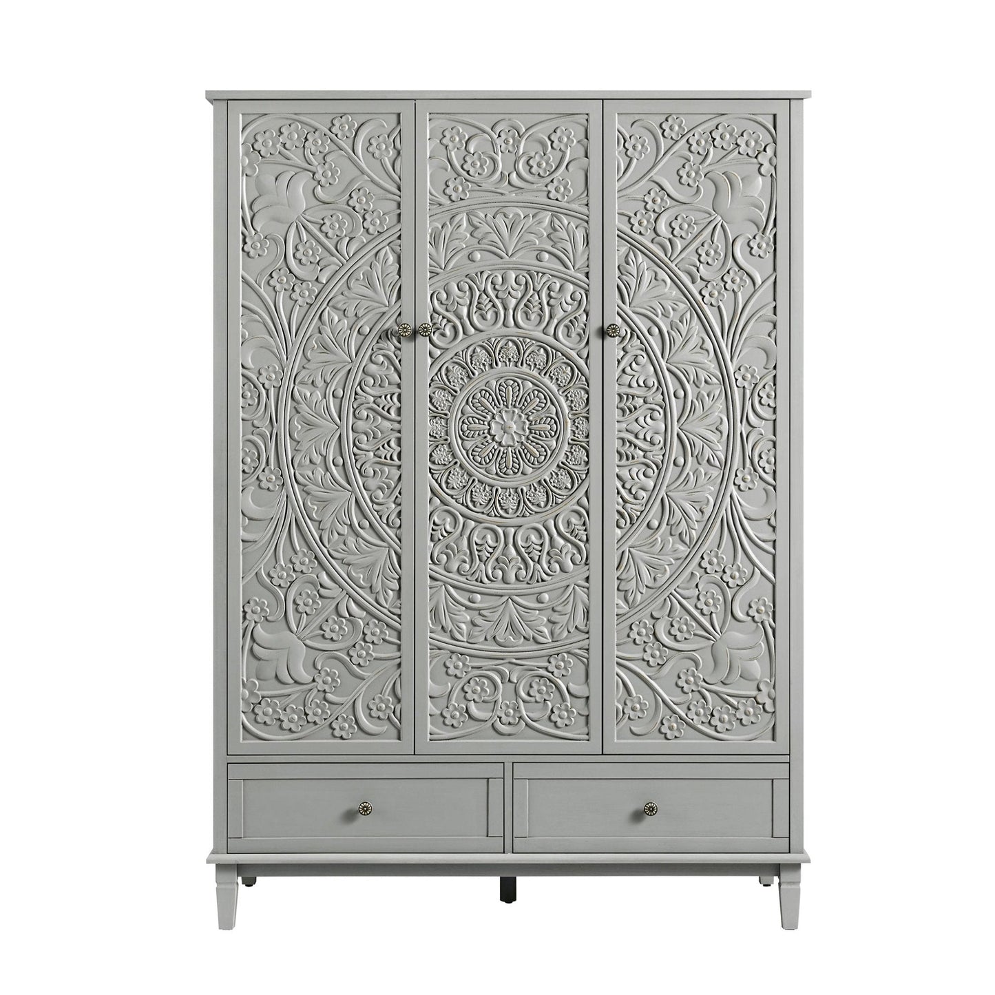 Chantilly Mid Grey Carved Triple Wardrobe