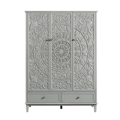 Chantilly Mid Grey Carved Triple Wardrobe
