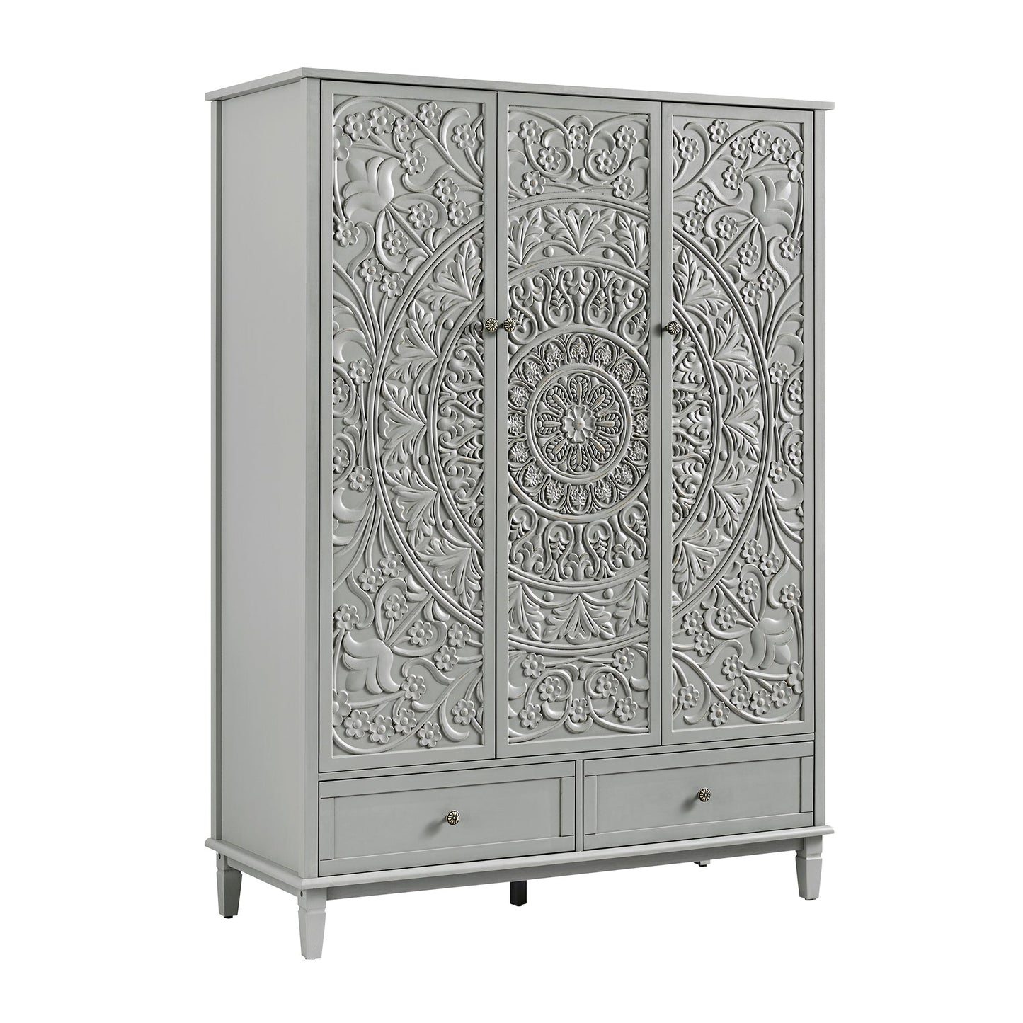 Chantilly Mid Grey Carved Triple Wardrobe