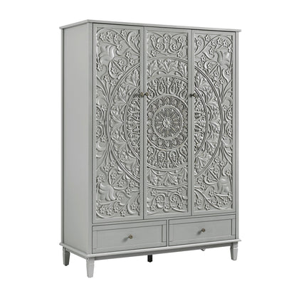 Chantilly Mid Grey Carved Triple Wardrobe