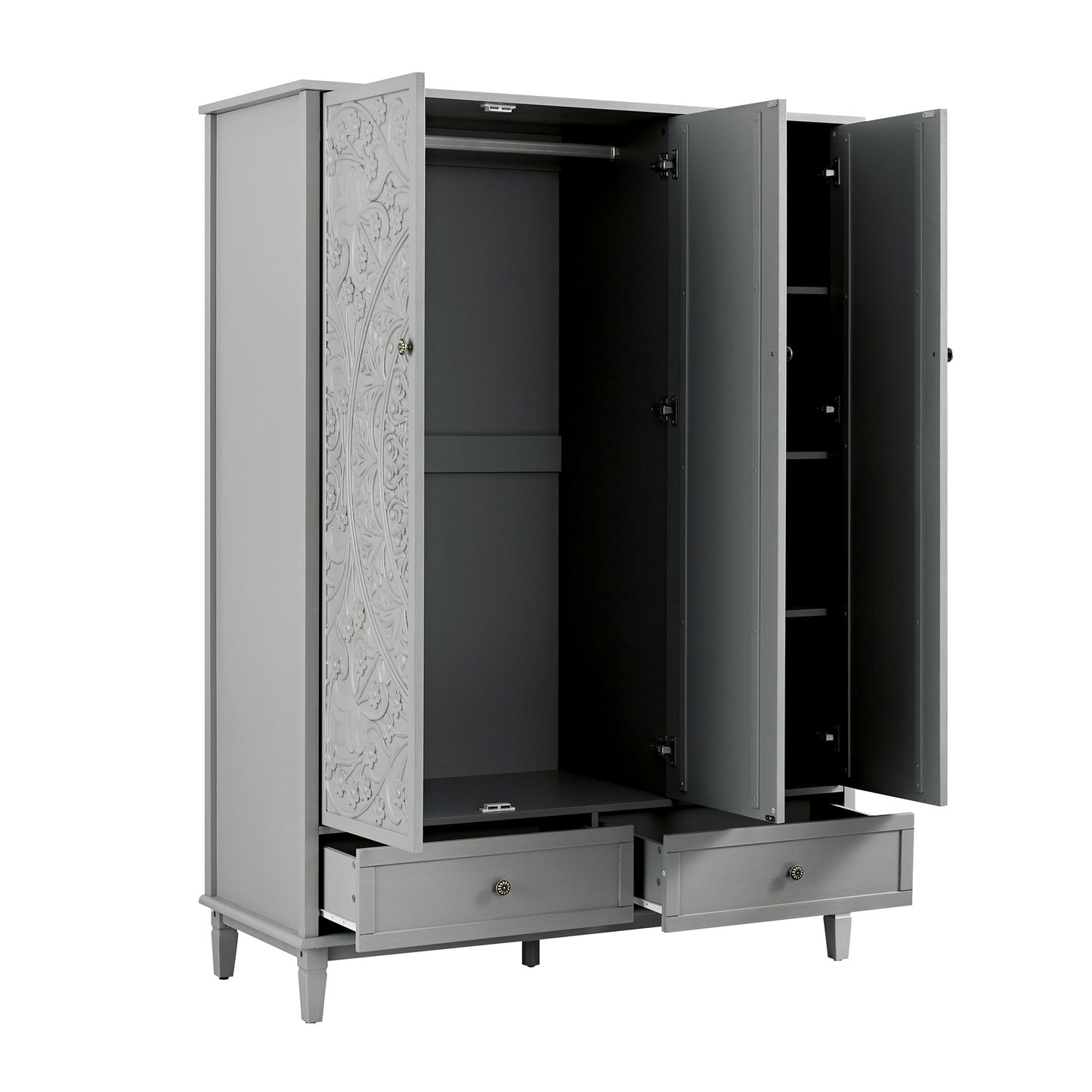 Chantilly Mid Grey Carved Triple Wardrobe