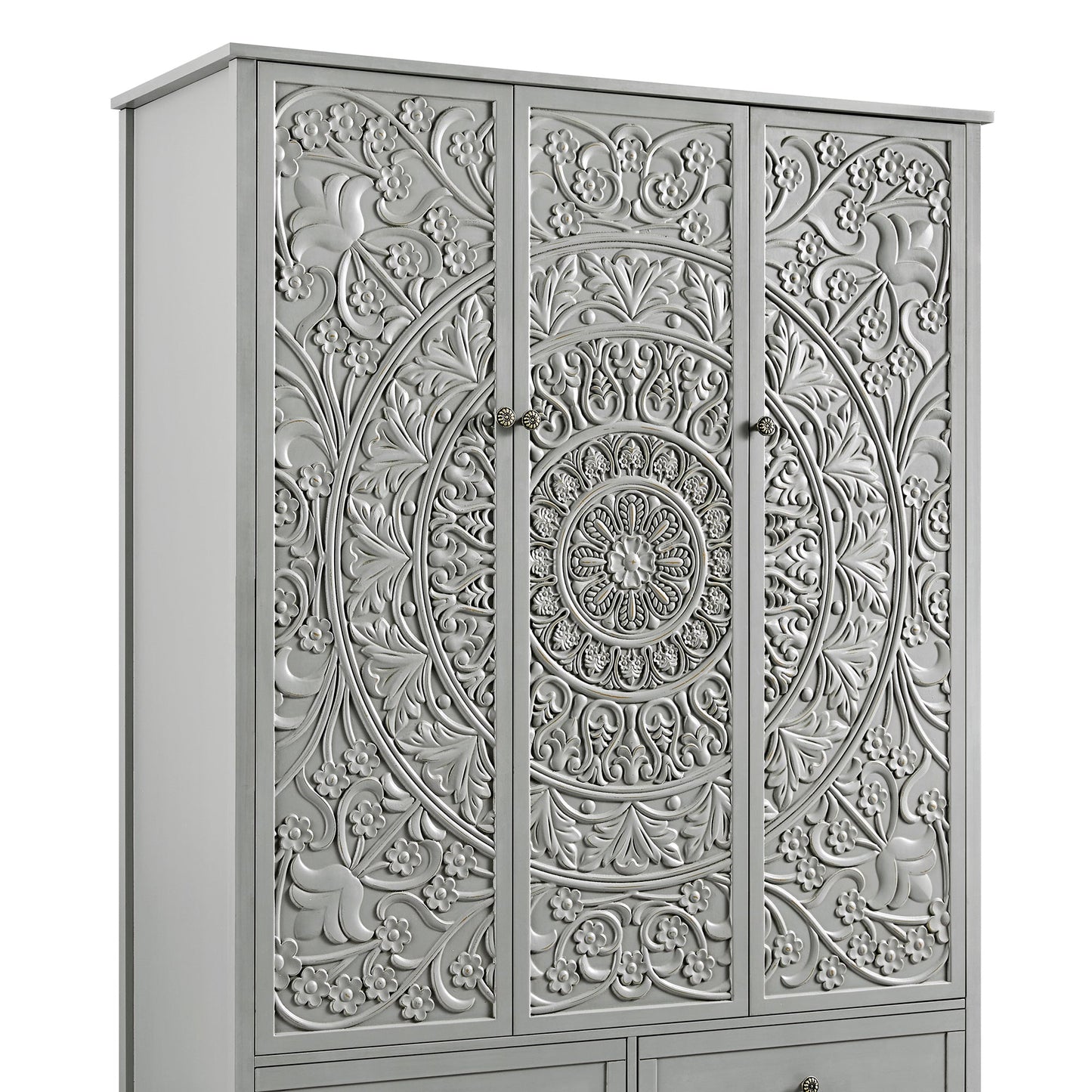 Chantilly Mid Grey Carved Triple Wardrobe