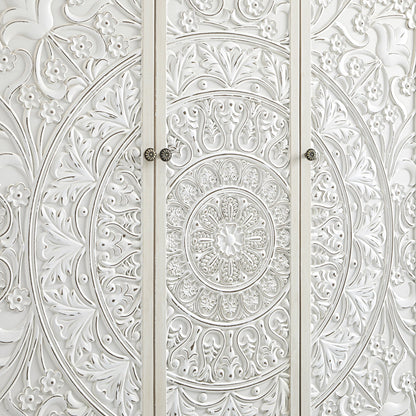 Chantilly Whitewashed Carved Triple Wardrobe