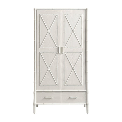 Elstowe Faux Bamboo Double Wardrobe, Shaded White