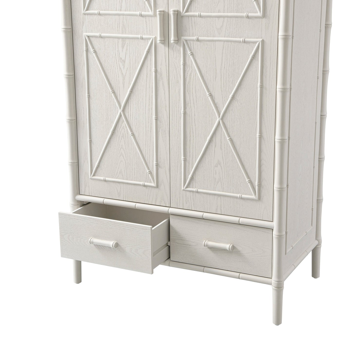 Elstowe Faux Bamboo Double Wardrobe, Shaded White