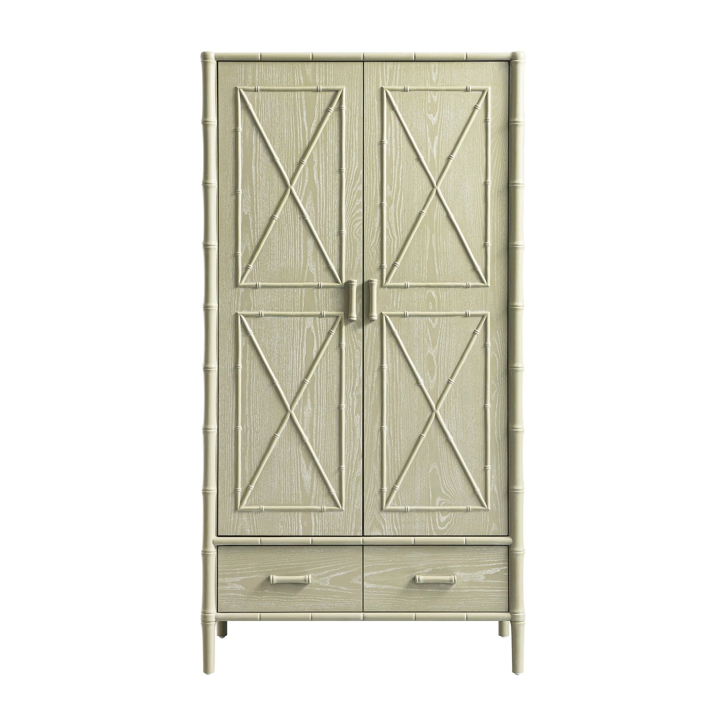 Elstowe Faux Bamboo Double Wardrobe, Sage Green