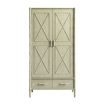 Elstowe Faux Bamboo Double Wardrobe, Sage Green