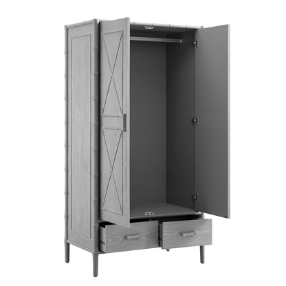 Elstowe Faux Bamboo Double Wardrobe, Warm Grey